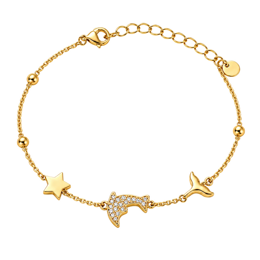 Dolphin Dreams Zircon 18K Gold Chain Bracelet