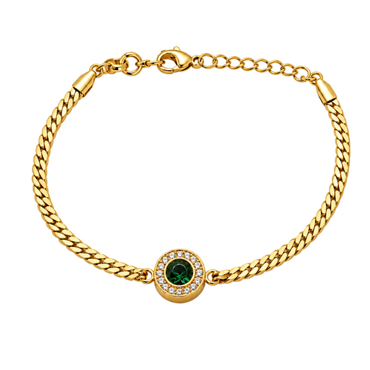 Emerald Halo Zircon 18K Gold Bracelet