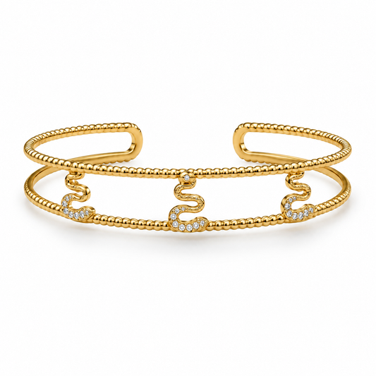 Serpent Wave 18K Gold Statement Bangle