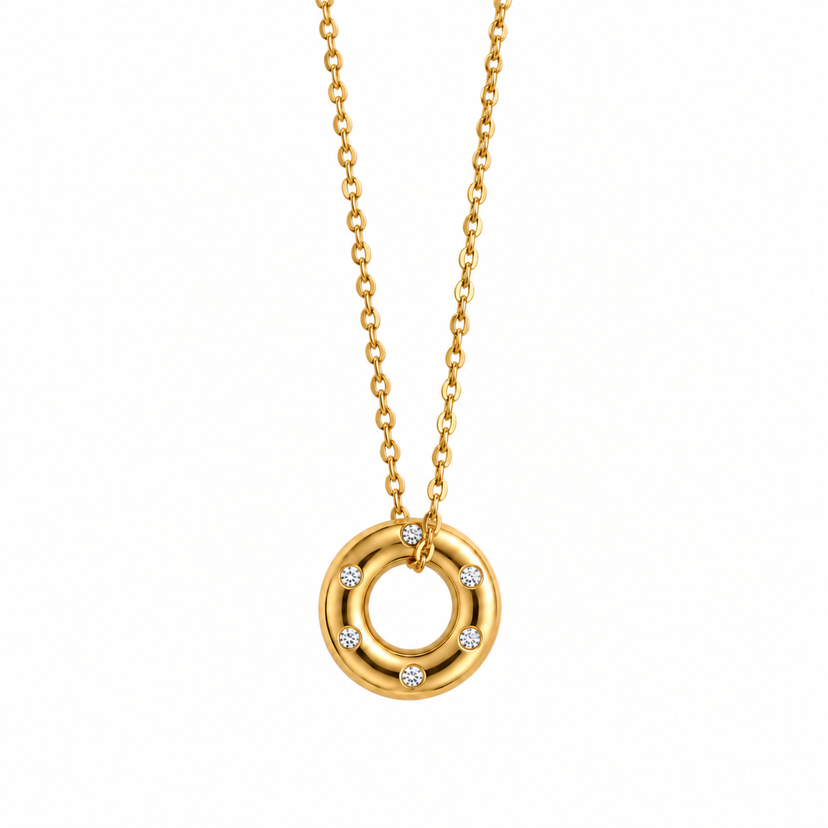 Celestial Crystal Halo Pendant 18K Gold Necklace