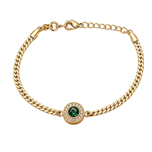 Emerald Halo Zircon 18K Gold Bracelet