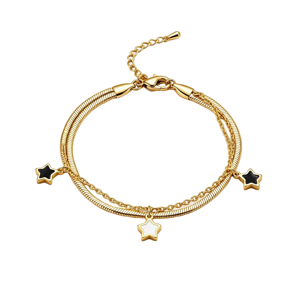 Double Chain Star Charm 18K Gold Bracelet