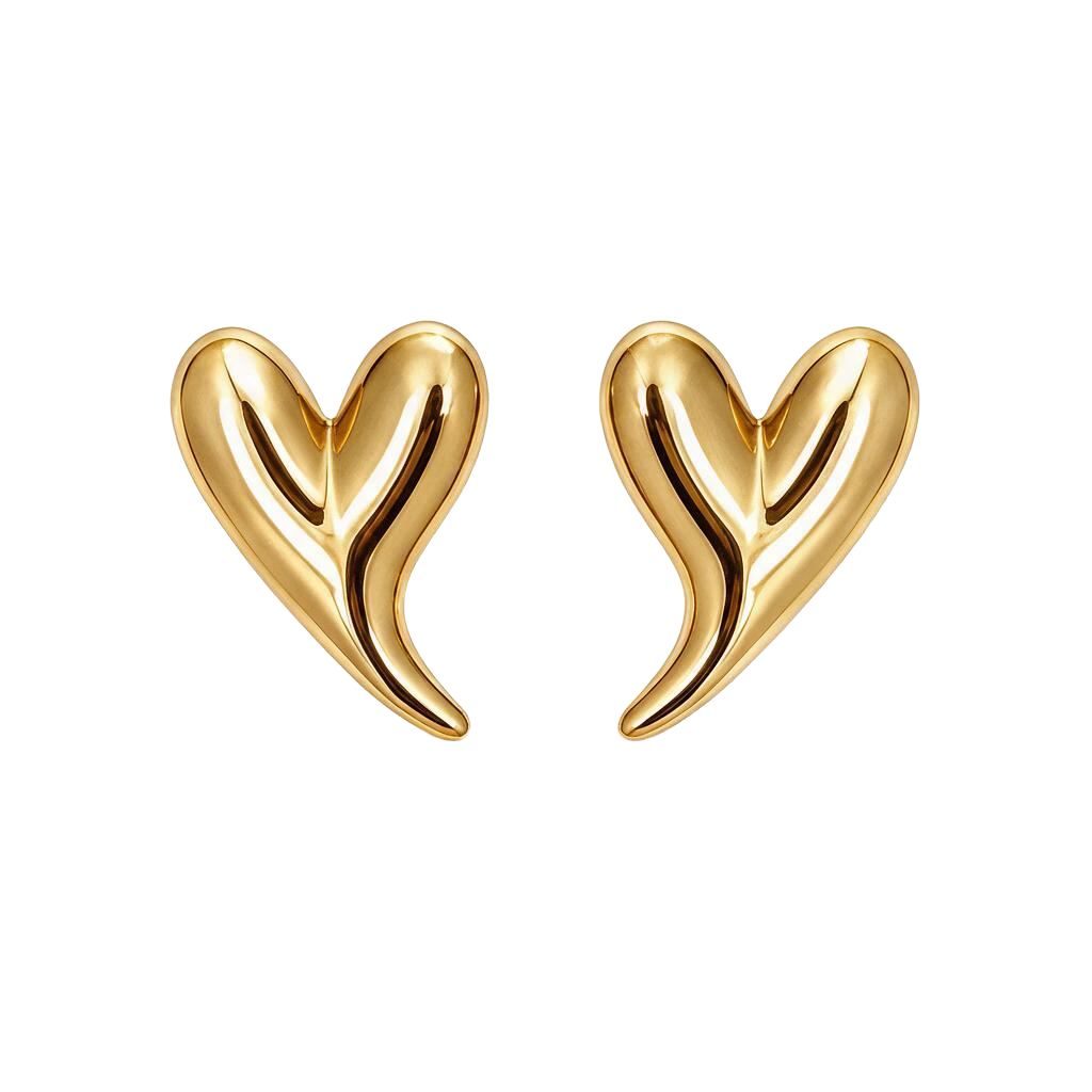Elongated Heart 18K Gold Stud Earring