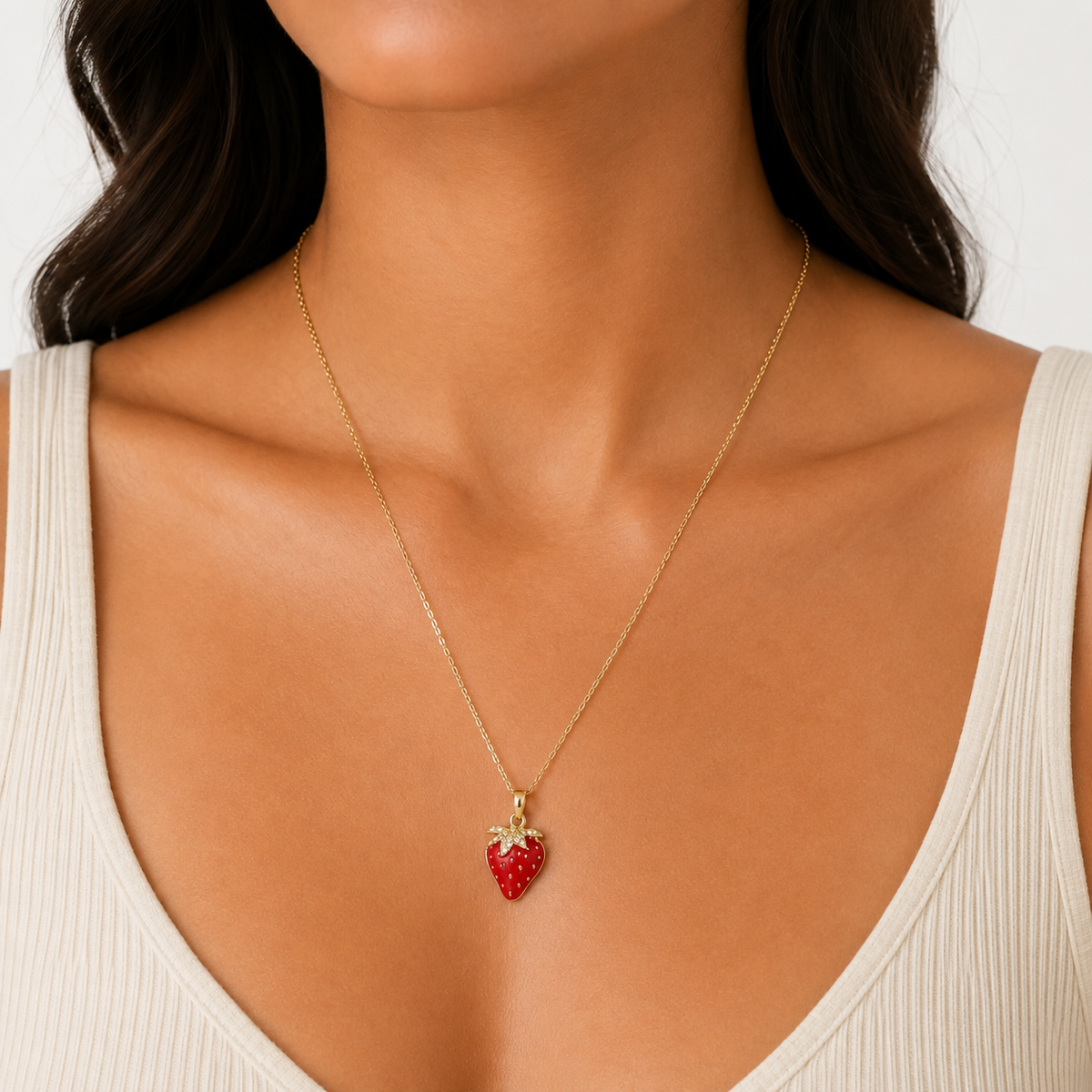 Sparkle Strawberry Zircon Pendant 18K Gold Necklace