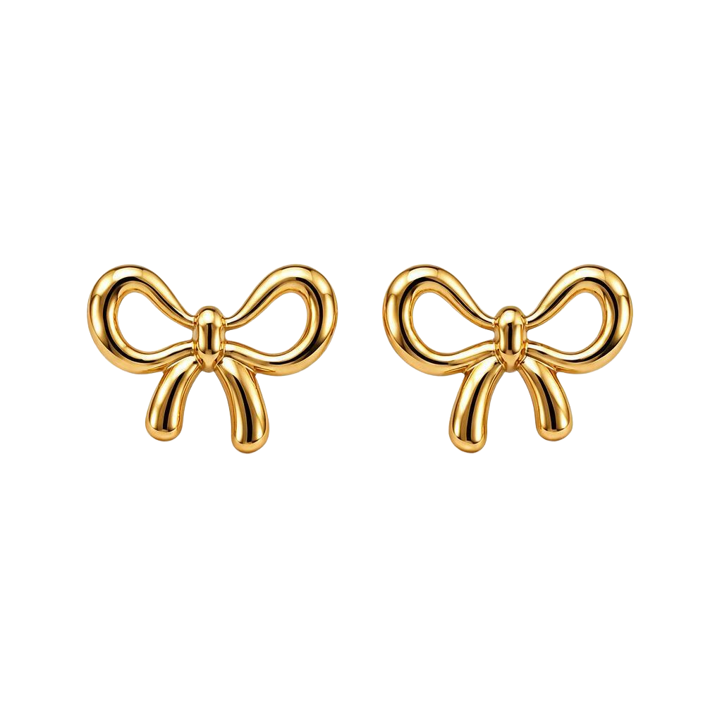 Elegant 18K Gold Bow Stud Earrings