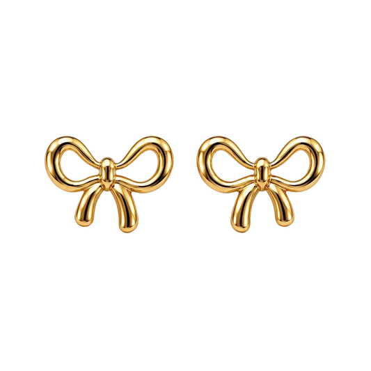 Elegant 18K Gold Bow Stud Earrings