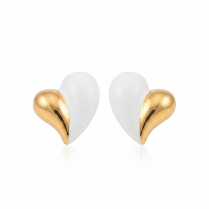 Asymmetrical Bicolor Heart 18K Gold Stud Earrings