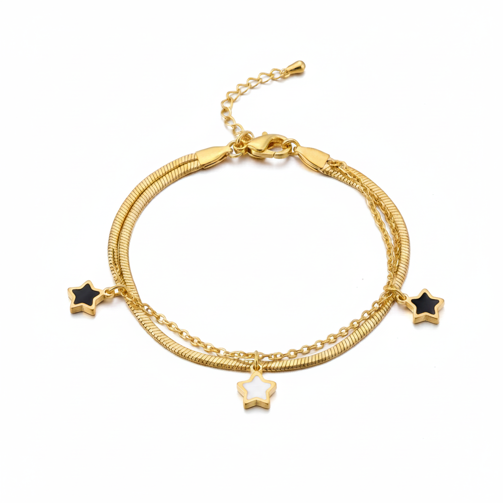 Double Chain Star Charm 18K Gold Bracelet