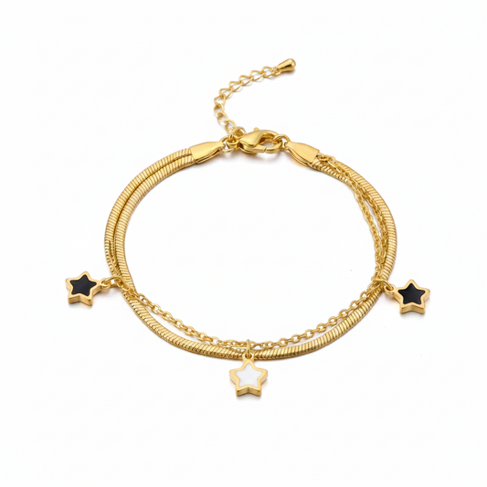 Double Chain Star Charm 18K Gold Bracelet