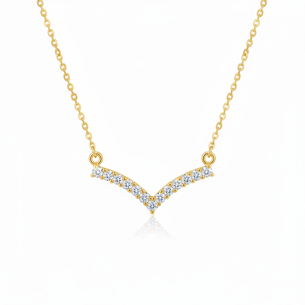 V-Shape Zircon Pendant 18K Gold Necklace