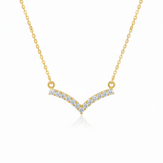 V-Shape Zircon Pendant 18K Gold Necklace