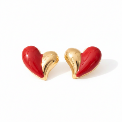 Asymmetrical Bicolor Heart 18K Gold Stud Earrings