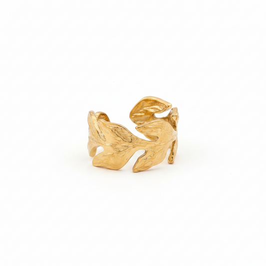 Textured Leaf Wrap 18K Gold Statement Ring
