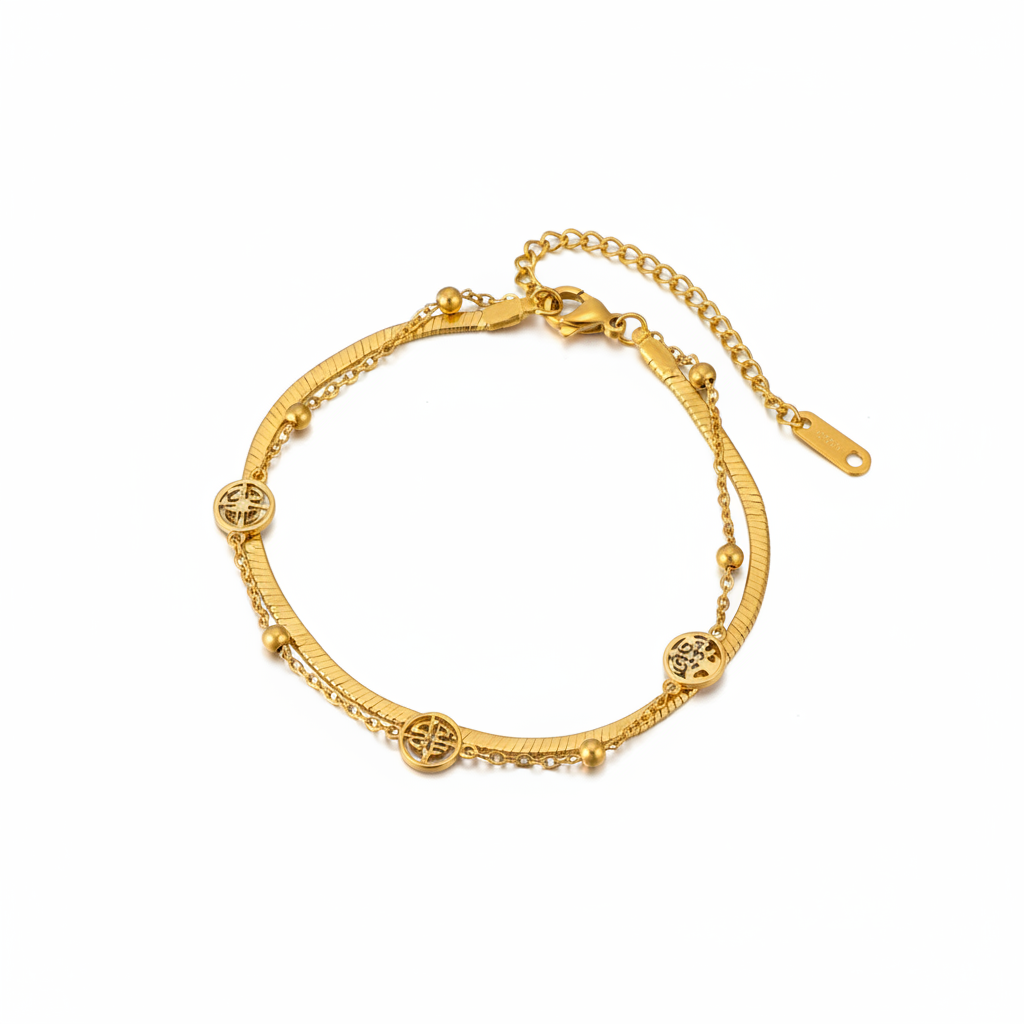 Lucky Charm Beaded 18K Gold Braclet