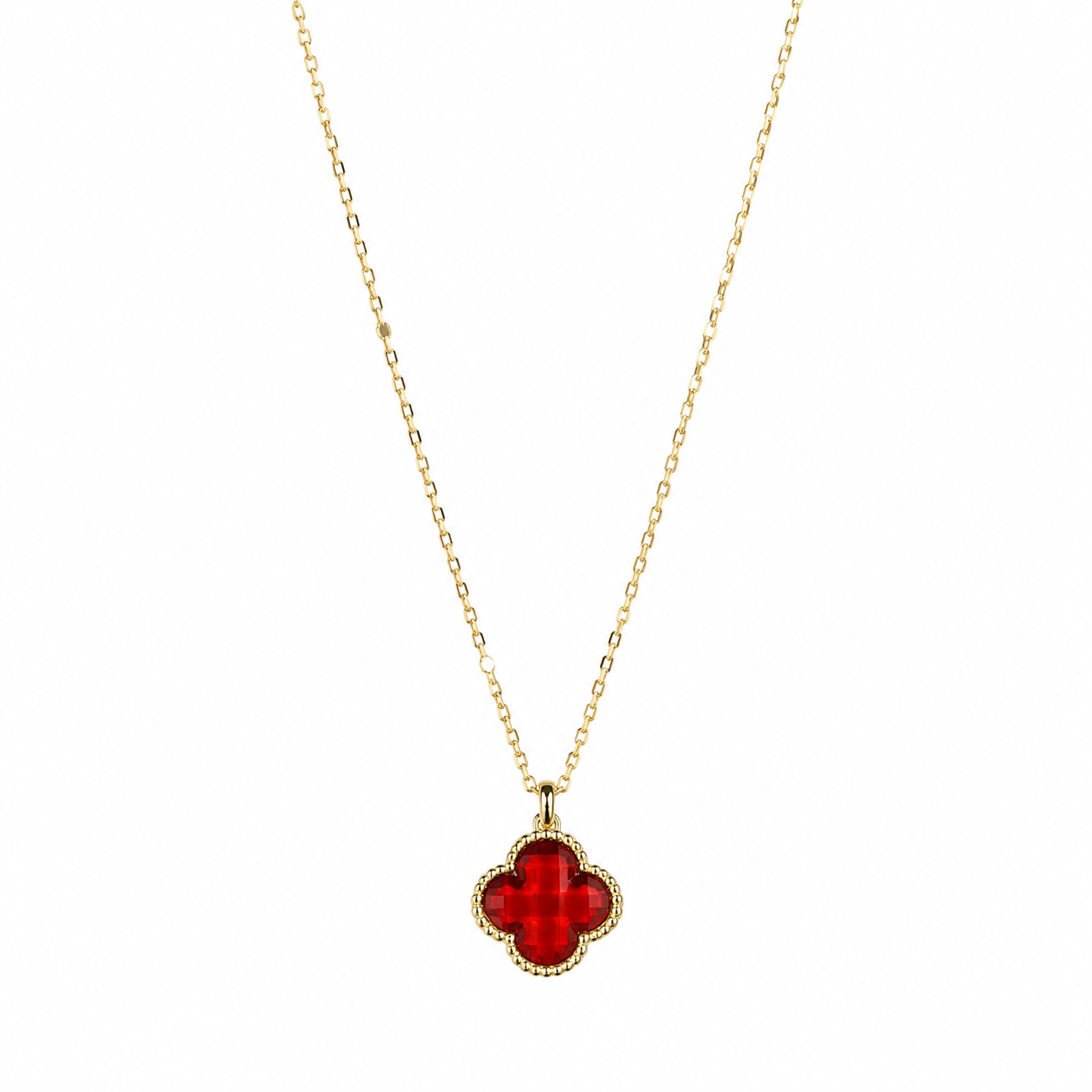 Ruby Pendant Clover 18K Gold Necklace
