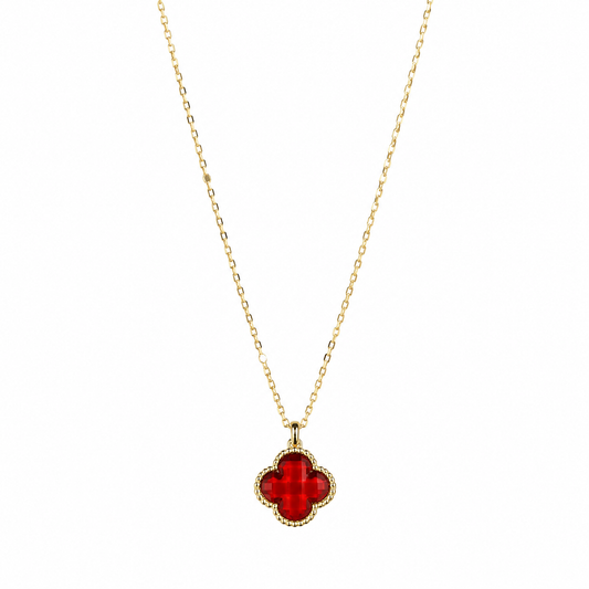 Ruby Pendant Clover 18K Gold Necklace