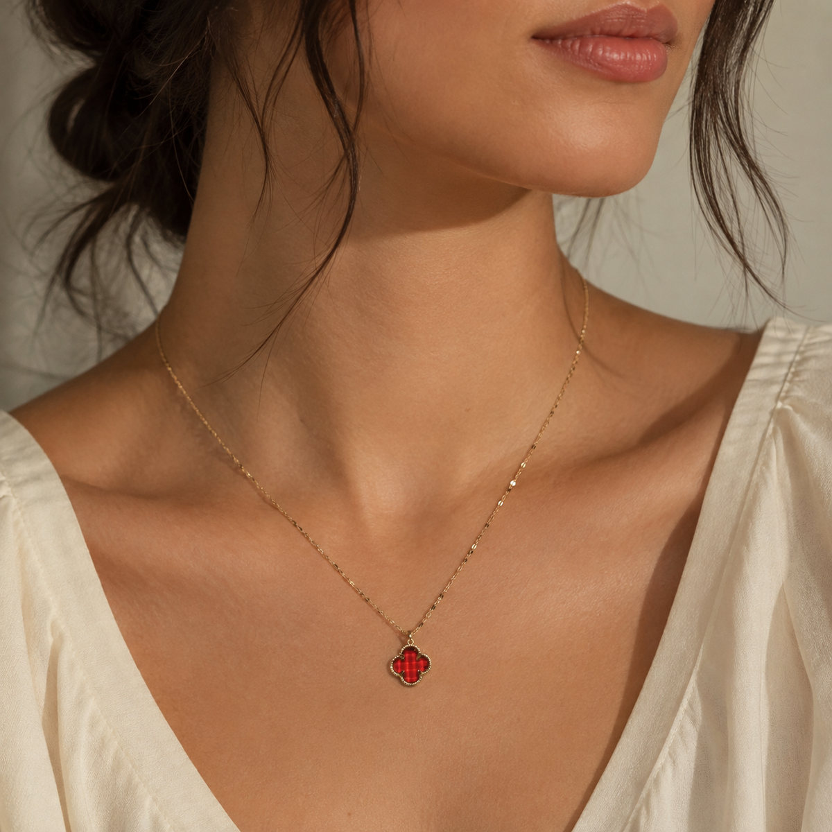 Ruby Pendant Clover 18K Gold Necklace