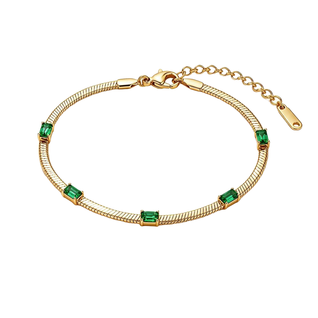 Sophisticated Green Gem 18K Gold Bracelet