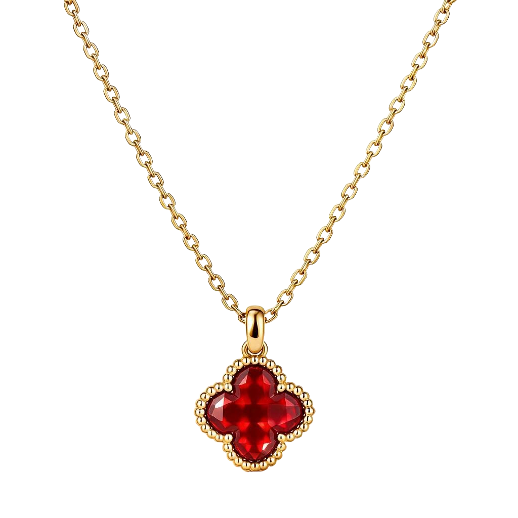 Ruby Pendant Clover 18K Gold Necklace