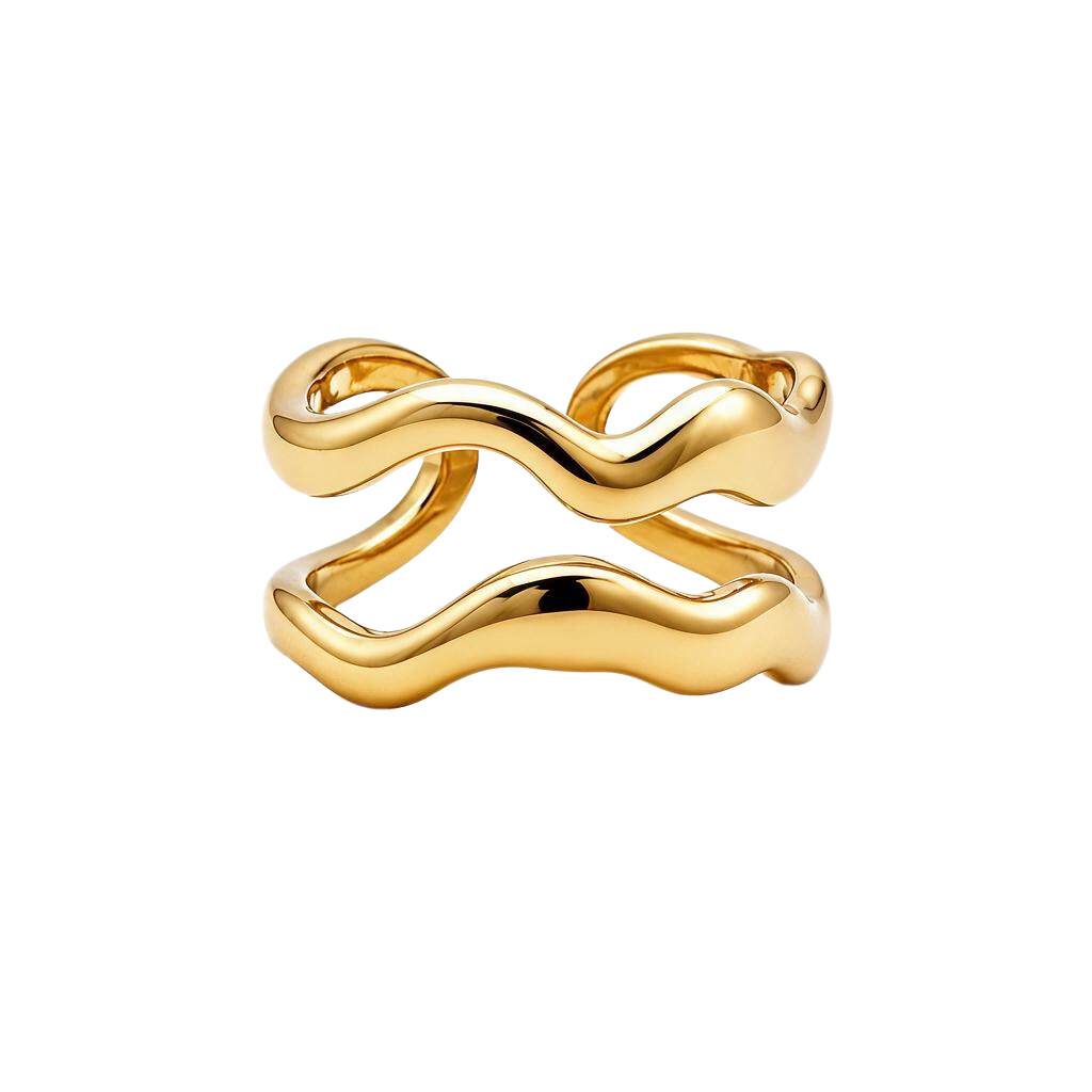 Sculptural Wave Asymmetrical 18K Gold Statement Ring