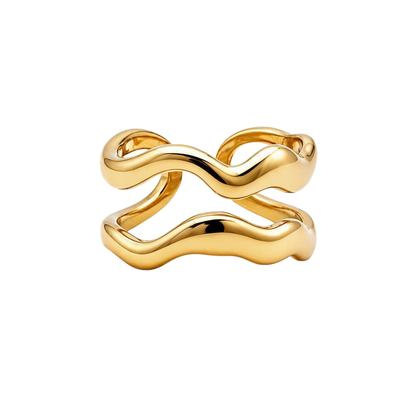Sculptural Wave Asymmetrical 18K Gold Statement Ring