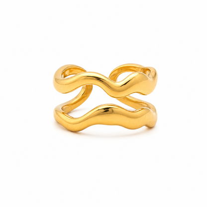 Sculptural Wave Asymmetrical 18K Gold Statement Ring