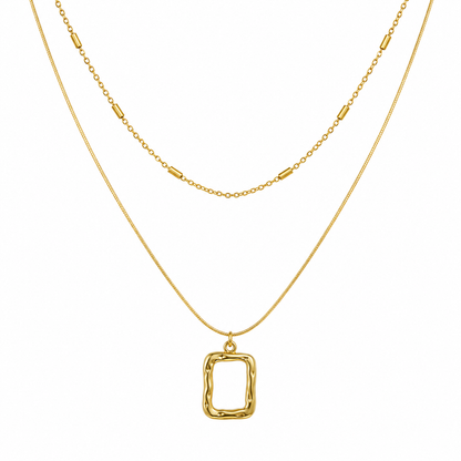 Layered Abstract Rectangle Pendant 18K Gold Necklace