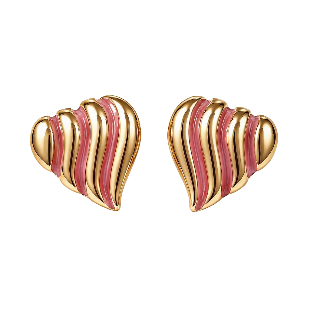 Pink Striped Chunky 18K Gold Stud Earrings