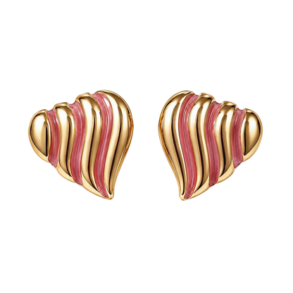 Pink Striped Chunky 18K Gold Stud Earrings