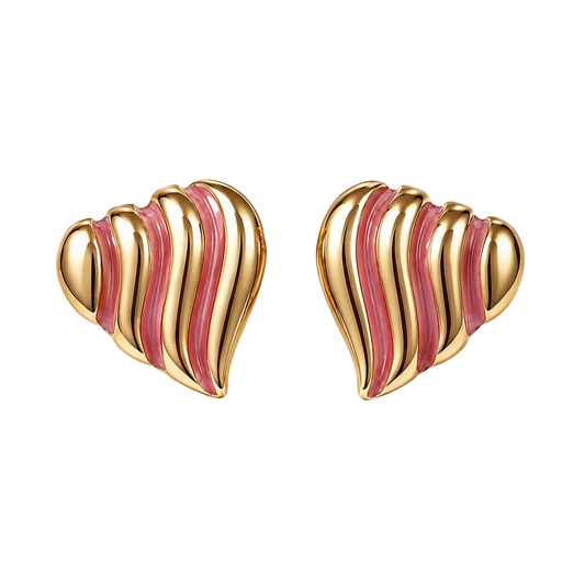 Pink Striped Chunky 18K Gold Stud Earrings