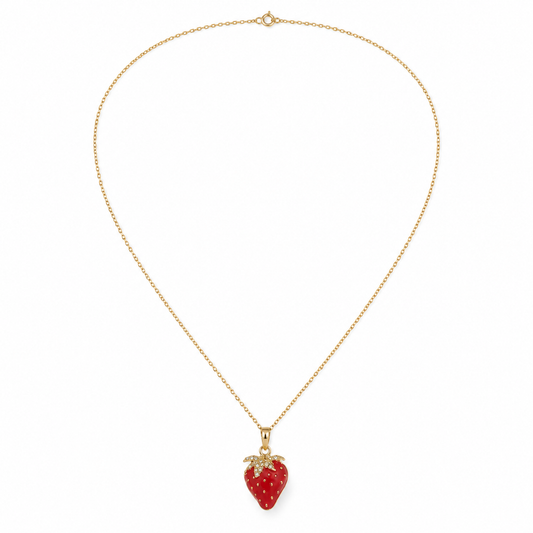 Sparkle Strawberry Zircon Pendant 18K Gold Necklace