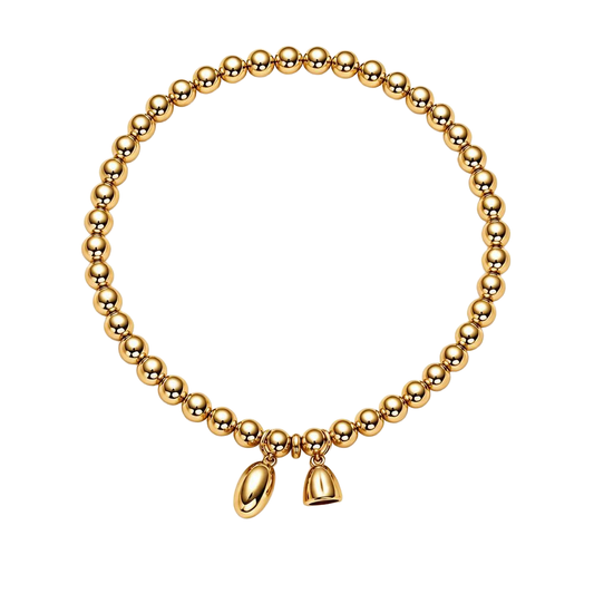Minimal Elastic Beaded Charm 18K Gold Bracelet