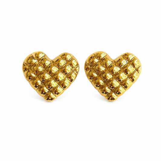 Puffed Sculpted Heart 18K Gold Stud Earrings
