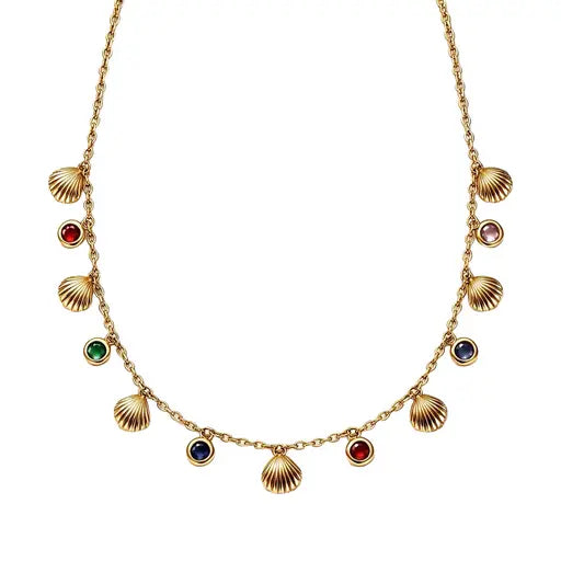 Rainbow Shell & Gem Necklace 18K Gold Necklace