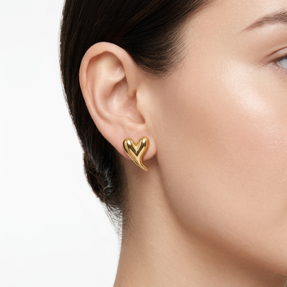 Elongated Heart 18K Gold Stud Earring