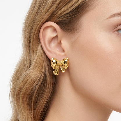 Dainty 18K Gold Bow Stud Earrings