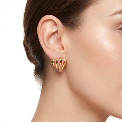 Pink Striped Chunky 18K Gold Stud Earrings