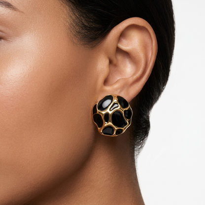 Textured Black and Gold Abstract Stud Earrings