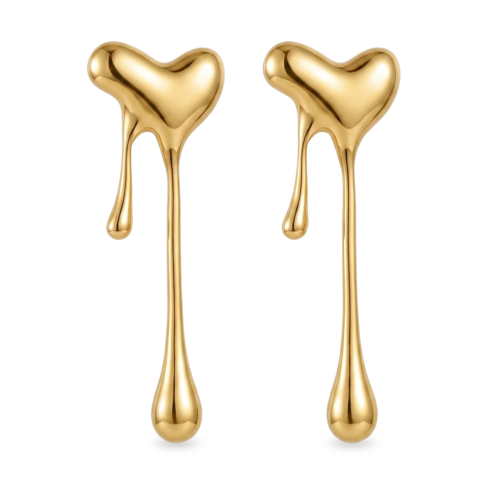 Melting Heart 18K Gold Stud Earrings