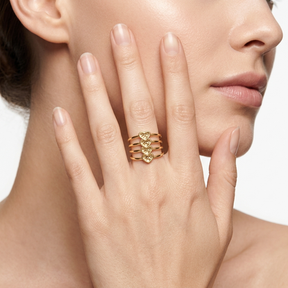 Layered Radiant Hearts 18K Gold Statement Ring