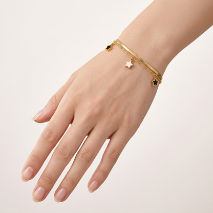 Double Chain Star Charm 18K Gold Bracelet