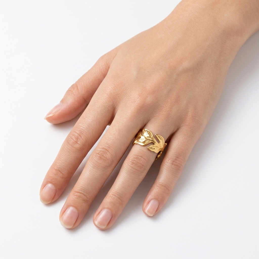 Textured Leaf Wrap 18K Gold Statement Ring