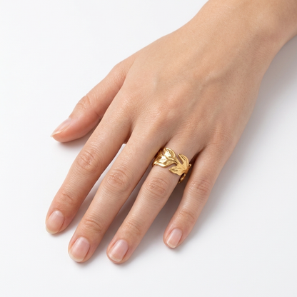 Textured Leaf Wrap 18K Gold Statement Ring