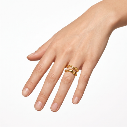 Sculptural Wave Asymmetrical 18K Gold Statement Ring