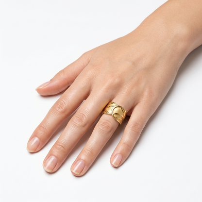 Bold Textured 18K Gold Statement Ring
