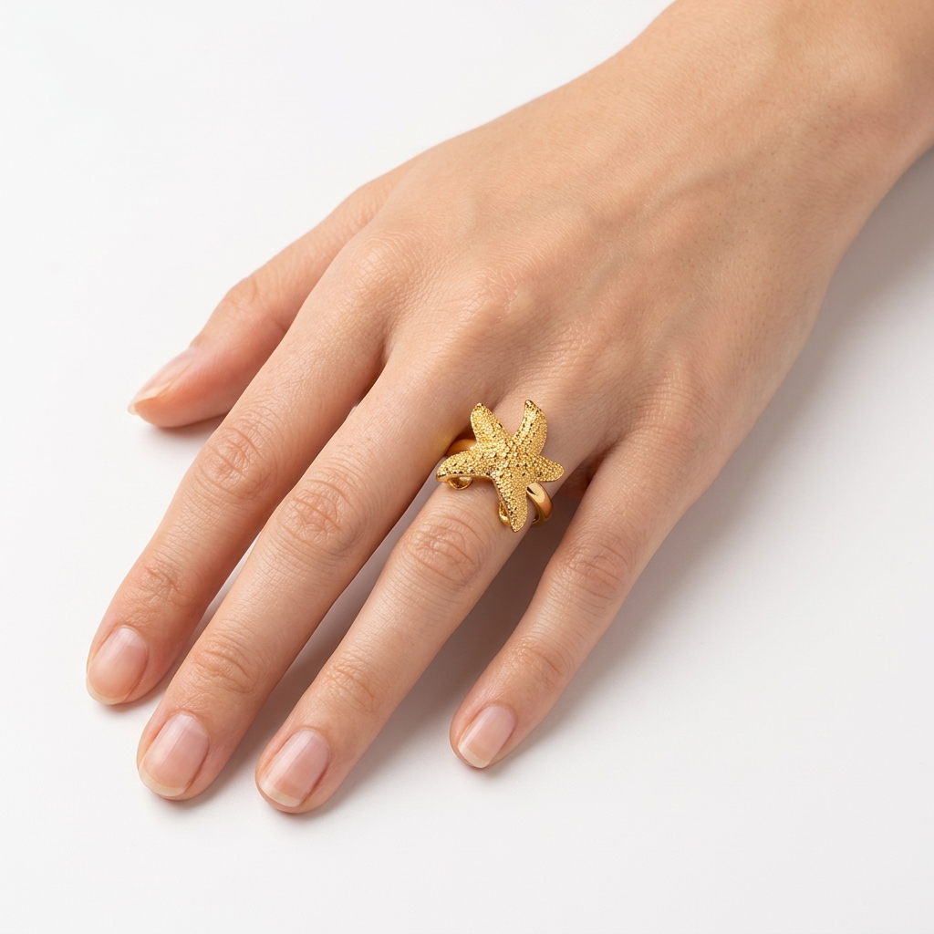 Textured Marina Starfish 18K Gold Statement Ring