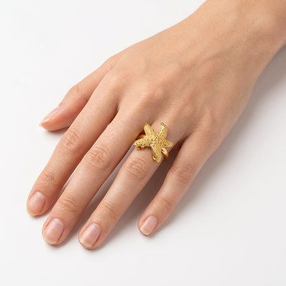 Textured Marina Starfish 18K Gold Statement Ring