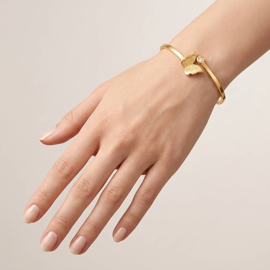 Butterfly Zircon Open Cuff 18K Gold Bangel