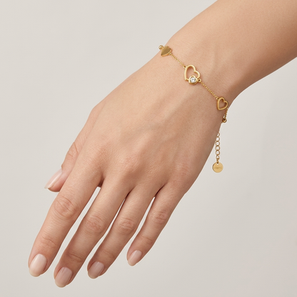 Heart Zircon Charm Chain 18K Gold Bracelet