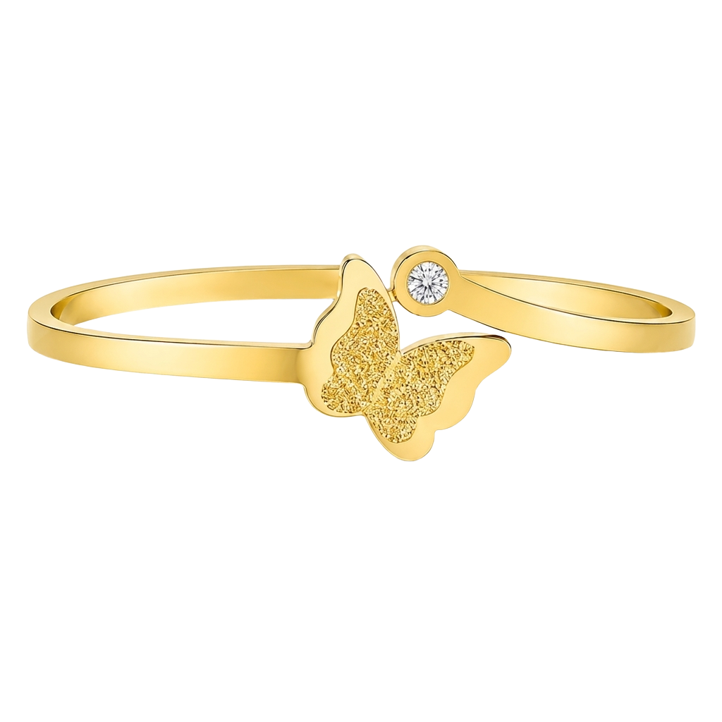 Butterfly Zircon Open Cuff 18K Gold Bangel